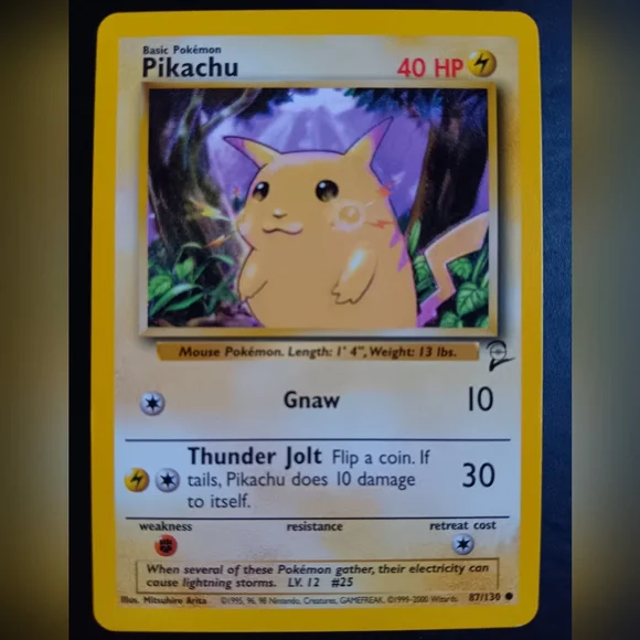 pikachu pokemon card 87/130 Pikachu Base Set 2 NM, 87/130 Pokemon Card